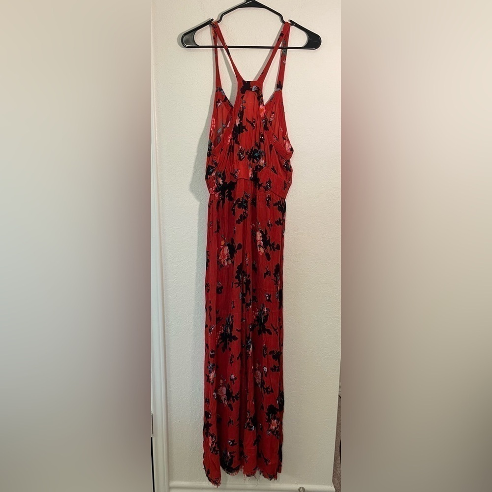 Free People One Moonlight Garden Red Floral Sleeveless Jumpsuit Size Medium - Picture 10 of 13